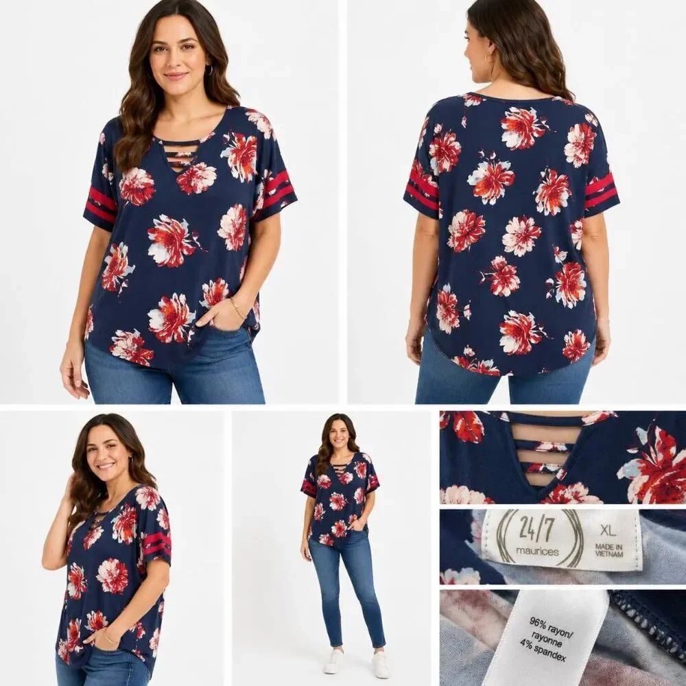 Maurices 24/7 XL Navy Floal Tunic